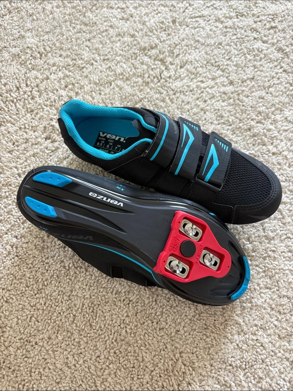 Venzo Women's Black Athletic Cycling Shoes with Teal Accents